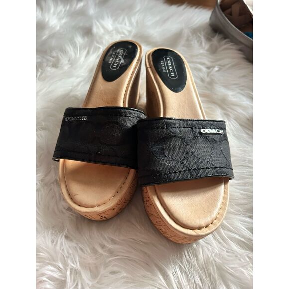 Coach Sandals Joan’s Size 6.5 Black And Tan - Picture 1 of 7